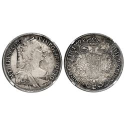 El Salvador, 8 reales, zigzag test mark (Type II, 1834-5) on obverse of Austrian thaler 1759 (Maria