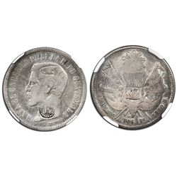 El Salvador, 2 reales, R-in-beaded-circle countermark (Type IV, 1862-3) on a Guatemala 2 reales, 186