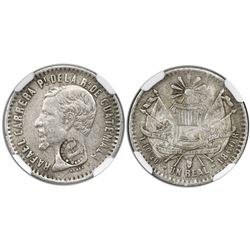 El Salvador, 1 real, R-in-beaded-circle countermark (Type IV, 1862-3) on a Guatemala 1 real, 1860R,