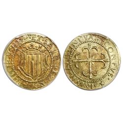 Cagliari (Italian States), gold scudo, Philip V (of Spain), 1702, PCGS MS63.