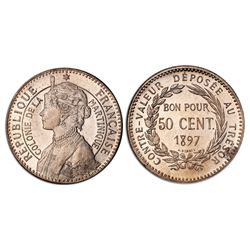Martinique (under France), piefort copper-nickel essai 50 centimes, 1897, PCGS SP64.
