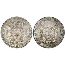 Mexico City, Mexico, pillar 8 reales, Charles III, 1763MF.