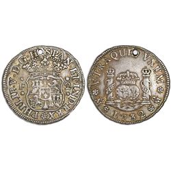 Mexico City, Mexico, pillar 2 reales, Philip V, 1732F, rare.