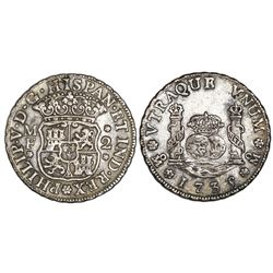 Mexico City, Mexico, pillar 2 reales, Philip V, 1735/4MF.