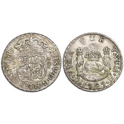Mexico City, Mexico, pillar 2 reales, Philip V, 1744/3M.