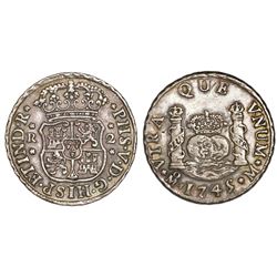 Mexico City, Mexico, pillar 2 reales, Philip V, 1745/4M, rare.