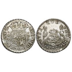 Mexico City, Mexico, pillar 2 reales, Ferdinand VI, 1759M, cinquefoil ornaments on shield side, cros