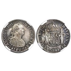 Mexico City, Mexico, bust 1 real, Charles IV, 1807/6TH, NGC MS 62, finest known in NGC census.