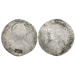 La Comandancia Militar, small LCM countermark on a Zacatecas, Mexico, bust 8 reales, Ferdinand VII,