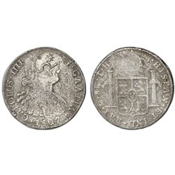 Morelos (Type A) countermark on a cast Mexico City, Mexico, bust 8 reales Charles IV, 1807TH, NGC VF