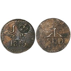 Morelos (Type A) countermark on an Oaxaca (Morelos/SUD), Mexico, copper 8 reales, 1813, NGC XF 40 BN