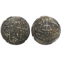 Oaxaca (Morelos/SUD), Mexico, copper 8 reales, 1814, ornate fields, NGC AU 50 BN.