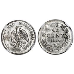 Mexico City, Mexico, 10 centavos, 1864-M, NGC MS 63+.
