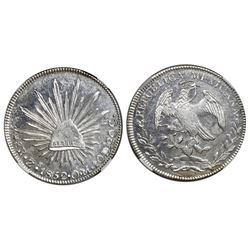 Zacatecas, Mexico, cap-and-rays 8 reales, 1852OM, NGC MS 62.
