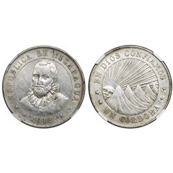 Nicaragua (struck at the Heaton mint), 1 cordoba, 1912-H, NGC AU 53.