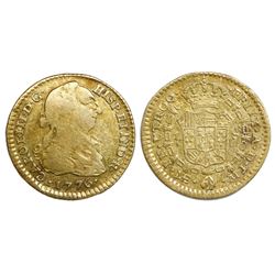 Lima, Peru, bust gold 1 escudo, Charles III, 1776MJ.