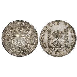 Lima, Peru, pillar 8 reales, Ferdinand VI, 1759JM, dot over both mintmarks.
