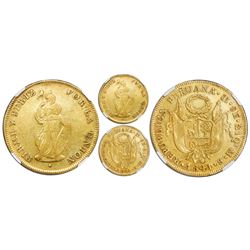 Lima, Peru, gold 8 escudos, 1841MB, extremely rare, NGC XF 45, Calico La Onza Plate Coin.