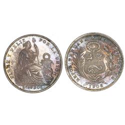 Lima, Peru, 1/5 sol, 1908, NGC MS 64.