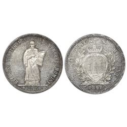 San Marino, 5 lire, 1898R, NGC MS 60.