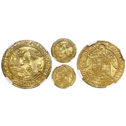 Toledo, Spain, gold double excelente, Ferdinand-Isabel, T to left and cross of five dots flanking sh