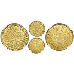 Seville, Spain, milled gold 8 escudos, Philip V, 1702M, NGC AU 50, finest and only example in NGC ce