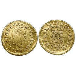 Madrid, Spain, bust gold 1/2 escudo, Ferdinand VI, 1758JB.