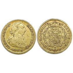 Madrid, Spain, bust gold 2 escudos, Charles III, 1775PJ.