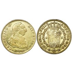 Madrid, Spain, bust gold 2 escudos, Charles III, 1776PJ.