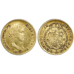Madrid, Spain, bust gold 2 escudos, Ferdinand VII, 1818GJ.