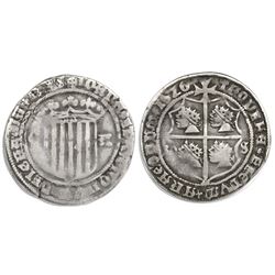 Zaragoza, Spain, 1 real, 1520LS, Gothic legends, five bars in shield, rare.