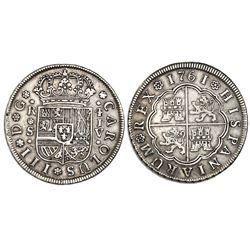 Seville, Spain, milled 4 reales "double pistareen," Charles III, 1761JV.