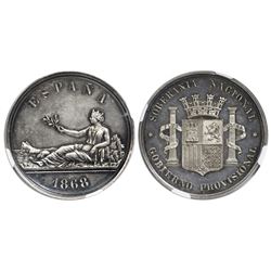 Madrid, Spain, medallic silver pattern 5 pesetas, 1868, NGC MS 63.