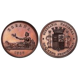 Madrid, Spain, medallic bronzed-copper pattern 5 pesetas, 1868, PCGS SP65+.