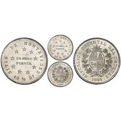 Montevideo, Uruguay, 1 peso, 1844, medal alignment, rare, PCGS MS63+, ex-Canaparo.