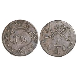 Caracas, Venezuela, copper 1/4 real, Ferdinand VII, 1821.