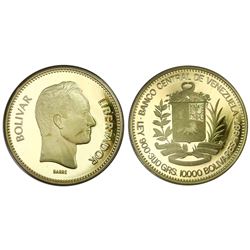 Venezuela (Banco Central), proof gold 10,000 bolivares, 1987, Bolivar (Barre).