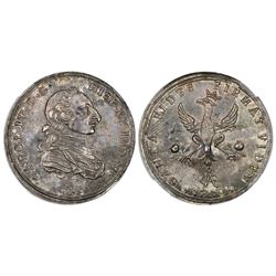 Bogota, Colombia, silver 4R-sized proclamation medal, Charles IV, 1789, rare, NGC MS 61, finest and