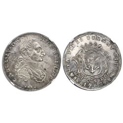 Bogota, Colombia, silver 4R-sized proclamation medal, Charles IV, 1789, NGC AU 58, finest and only e