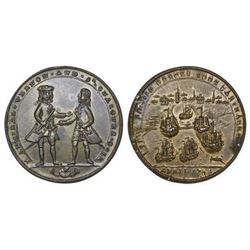 Great Britain, copper-alloy Admiral Vernon medal, 1741, Cartagena, Vernon and Ogle, ex-Adams.