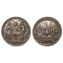 Great Britain, copper-alloy Admiral Vernon medal, 1741, Cartagena, Vernon, Ogle and Wentworth, ex-Ad