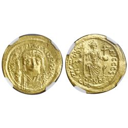 Byzantine Empire, AV solidus, Justin II, 565-578 AD, Constantinople mint, NGC AU / clipped.