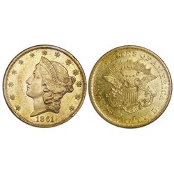 USA (Philadelphia mint), $20 coronet Liberty double eagle, 1861, NGC AU 55.