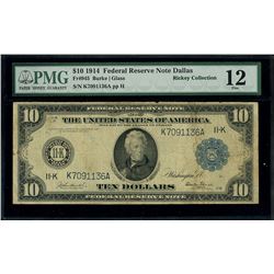 USA (Washington, D.C.), Federal Reserve Bank of Dallas, $10, series of 1914, serial K7091136A, PMG F