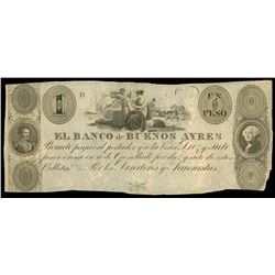 Buenos Aires, Argentina, Banco de Buenos Ayres, 1 peso remainder, no date (1827-29), plate position