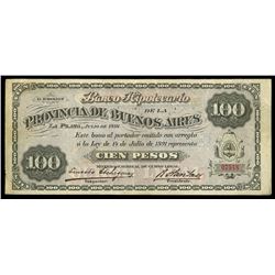 Buenos Aires, Argentina, Banco Hipotecario de la Provincia de Buenos Aires, 100 pesos, 14-7-1891, se