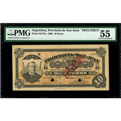 Lot of three San Juan, Argentina, Provincia de San Juan, specimens dated 1-7-1909: 10 pesos, PMG AU