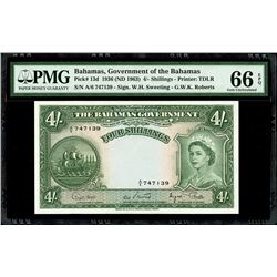 Bahamas, Bahamas Government, 4 shillings, no date (1963), Elizabeth II, series A/6, serial 747139, P