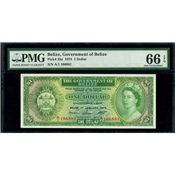 Belize, Government of Belize, 1 dollar, 1-1-1974, serial A/1 106881, PMG Gem UNC 66 EPQ.