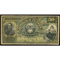 Bogota, Colombia, Banco Nacional, 50 pesos, 4-3-1895, series A, serial 07543.